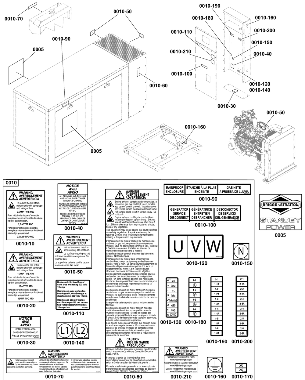 Decals Group - Circuit Protection Diagram and Parts List for 080084-00  Briggs and Stratton Generator